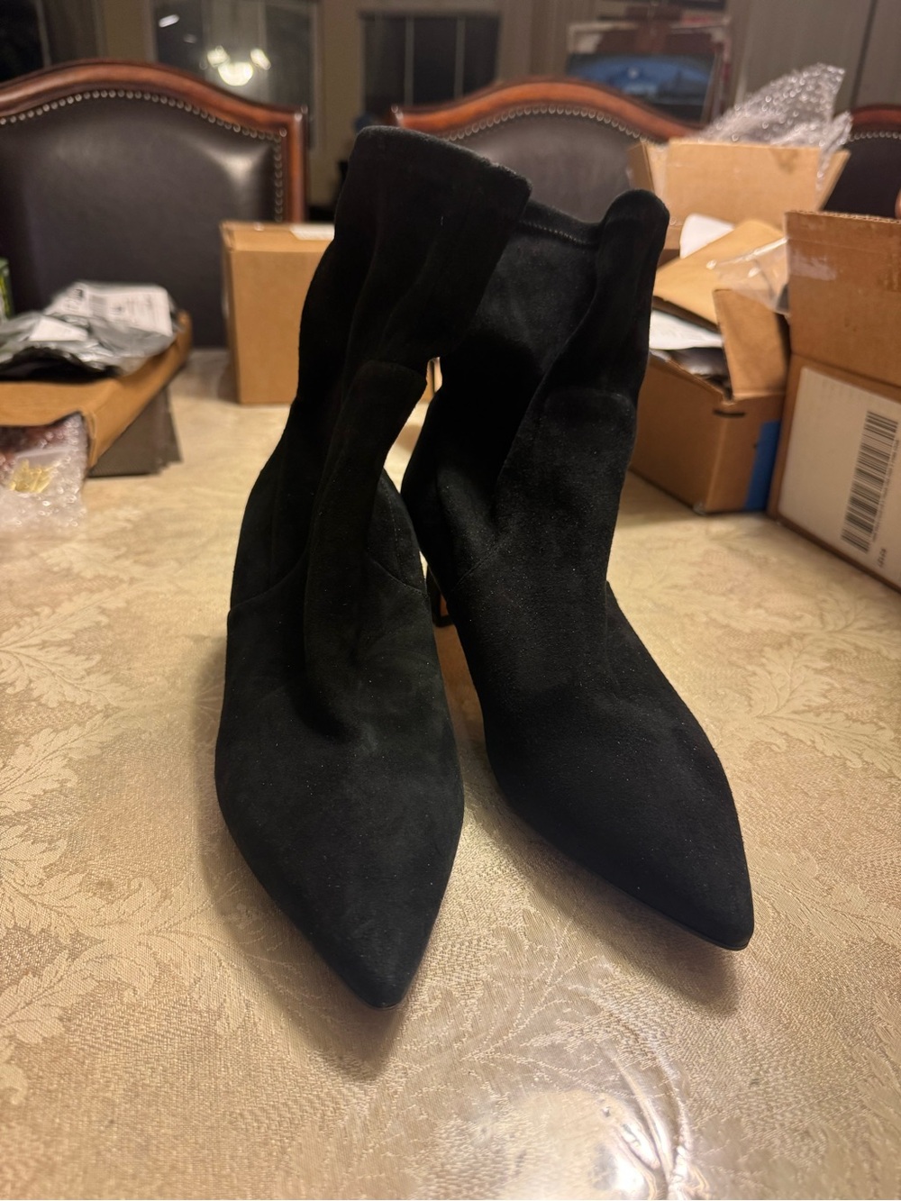 Scarlett Chase Portia 75 Black Suede Ankle Stretch Bootie - Size 8
